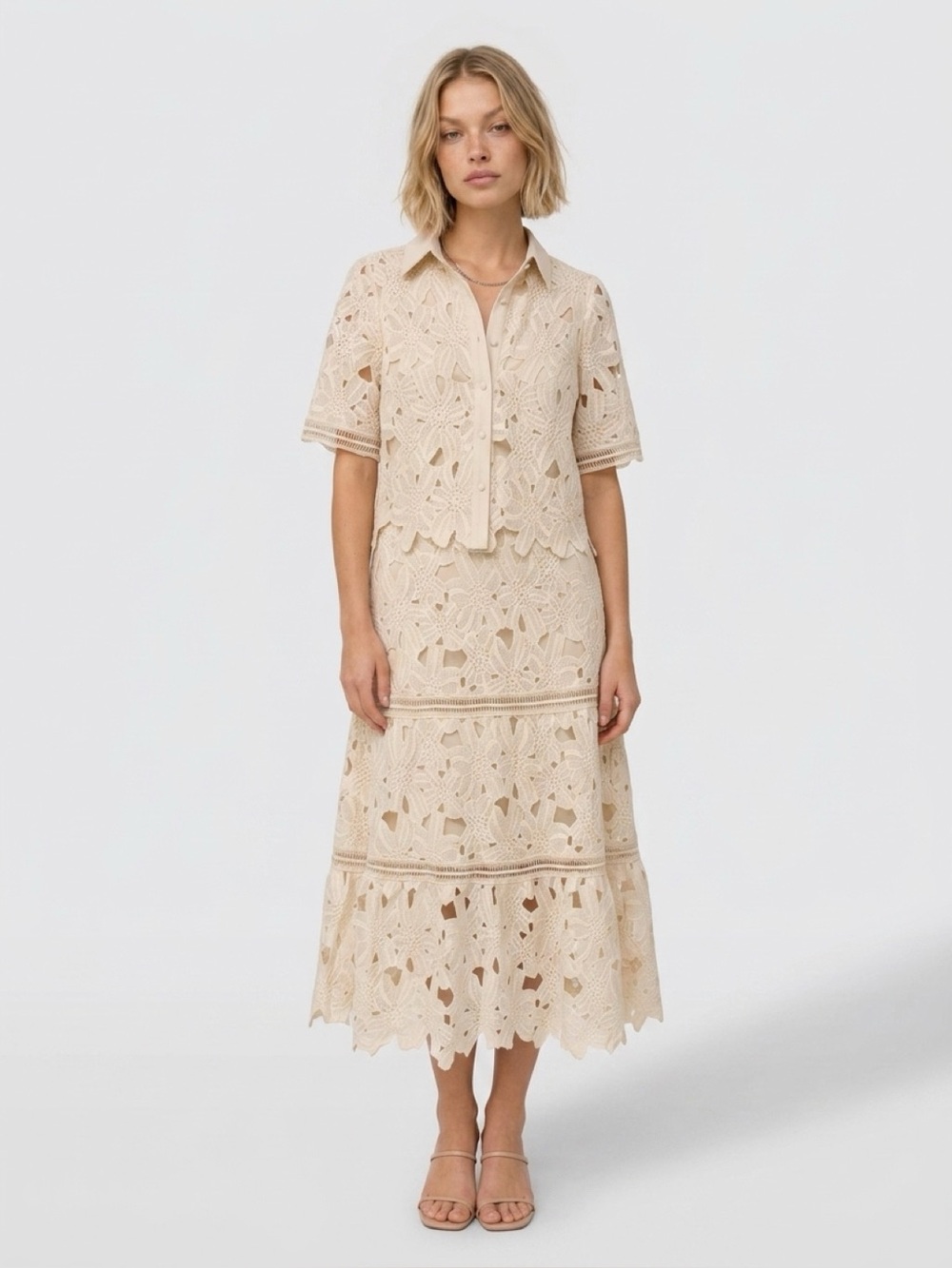 Women's Cream Crochet jacket and skirt